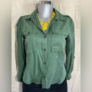 THREAD & SUPPLY, Women Green Jean, Button-Up Shirt, Long-Sleeve, Thick m…